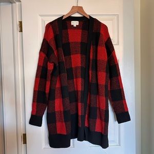 Francesca’s Red & Black June Ivy Checkered Cardigan Size Large